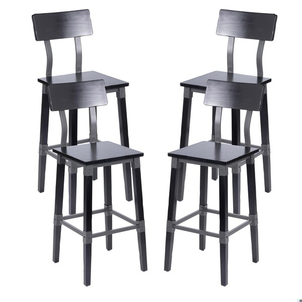 Flash Furniture Jackson Commercial Grade Rustic Black Industrial Wood Dining Barstool, 4PK 4-XU-DG-W0236B-BLK-GG - main